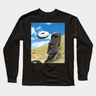 Easter island head with stone donut. Long Sleeve T-Shirt